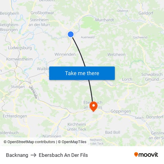 Backnang to Ebersbach An Der Fils map