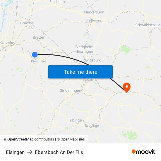 Eisingen to Ebersbach An Der Fils map