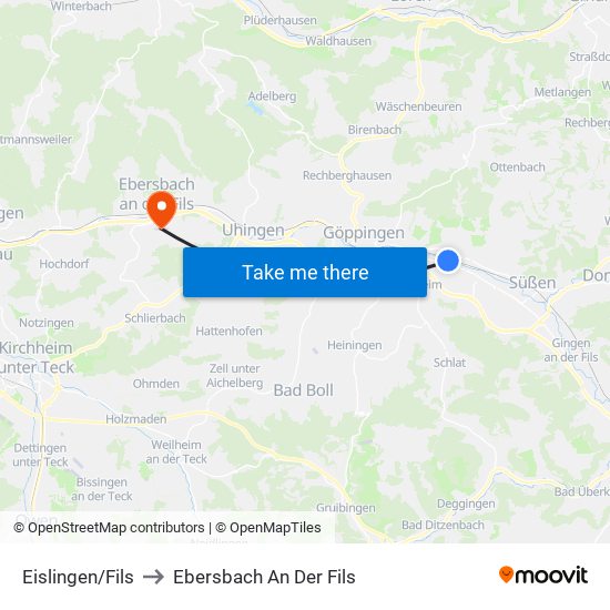 Eislingen/Fils to Ebersbach An Der Fils map
