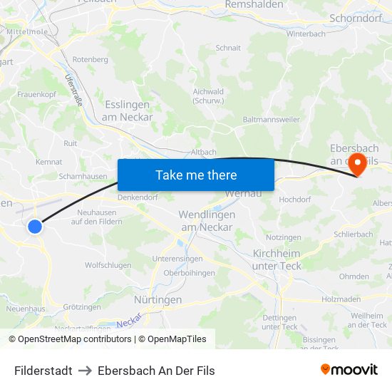 Filderstadt to Ebersbach An Der Fils map