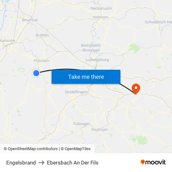 Engelsbrand to Ebersbach An Der Fils map