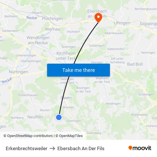 Erkenbrechtsweiler to Ebersbach An Der Fils map