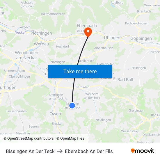 Bissingen An Der Teck to Ebersbach An Der Fils map