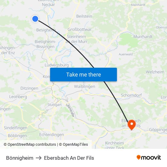 Bönnigheim to Ebersbach An Der Fils map