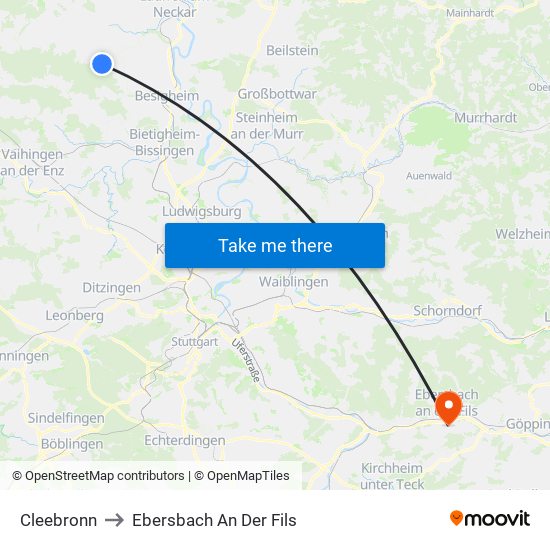 Cleebronn to Ebersbach An Der Fils map
