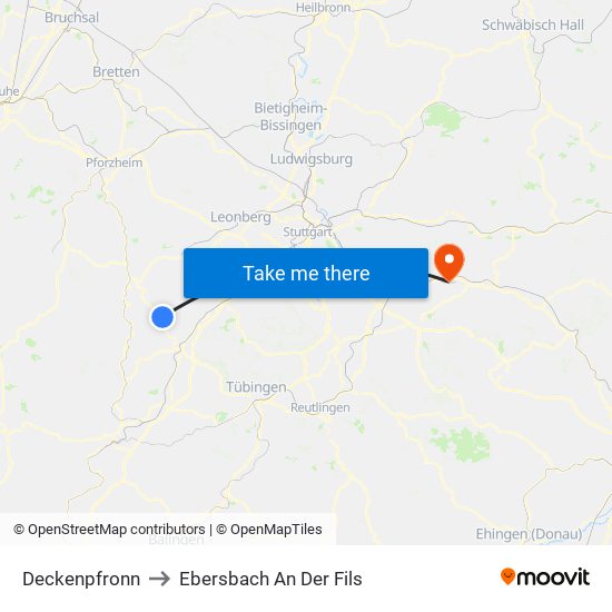 Deckenpfronn to Ebersbach An Der Fils map