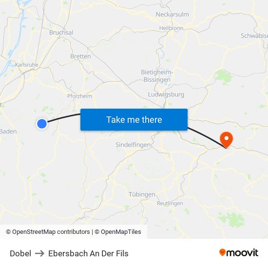 Dobel to Ebersbach An Der Fils map