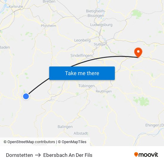 Dornstetten to Ebersbach An Der Fils map