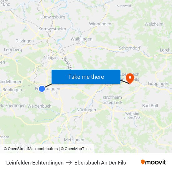 Leinfelden-Echterdingen to Ebersbach An Der Fils map