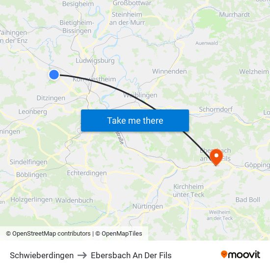 Schwieberdingen to Ebersbach An Der Fils map