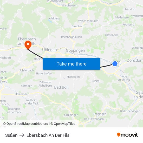 Süßen to Ebersbach An Der Fils map