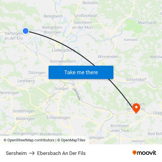 Sersheim to Ebersbach An Der Fils map