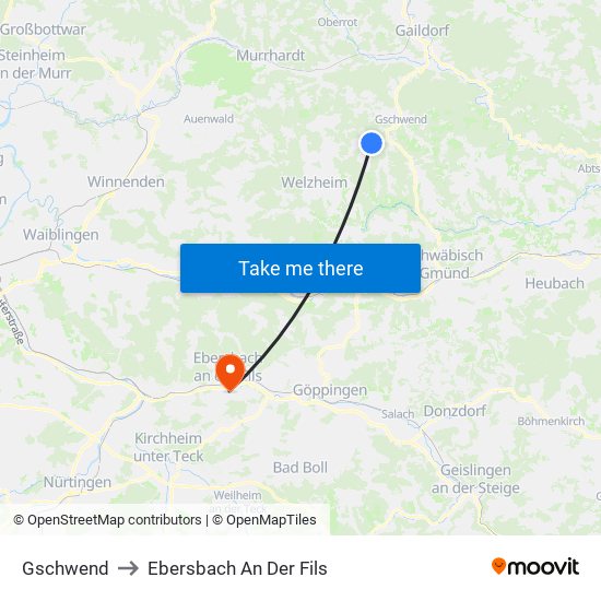 Gschwend to Ebersbach An Der Fils map