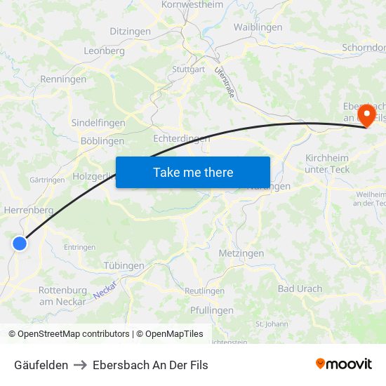 Gäufelden to Ebersbach An Der Fils map