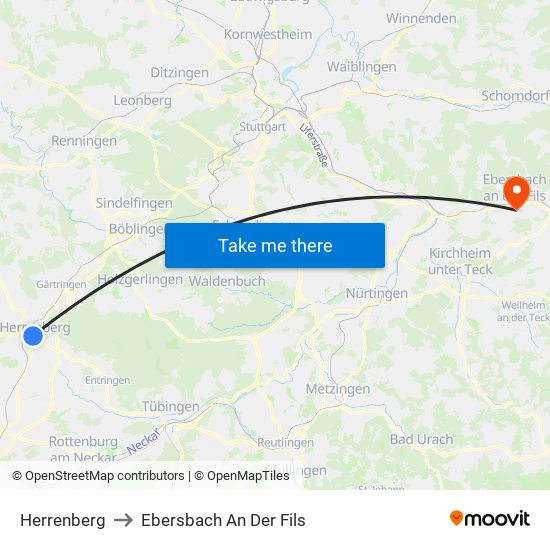 Herrenberg to Ebersbach An Der Fils map