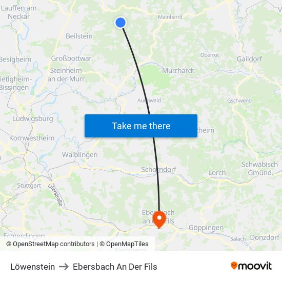 Löwenstein to Ebersbach An Der Fils map