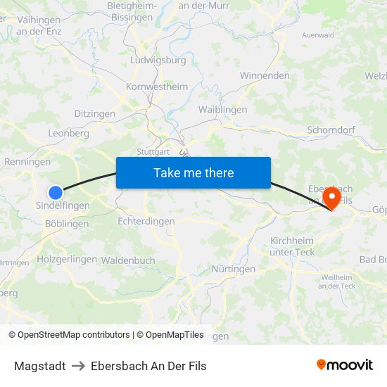 Magstadt to Ebersbach An Der Fils map