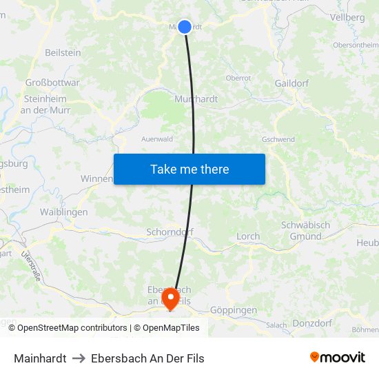 Mainhardt to Ebersbach An Der Fils map