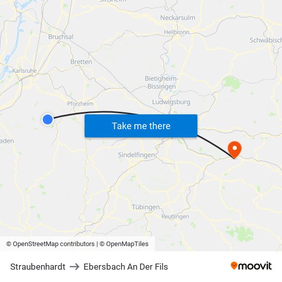 Straubenhardt to Ebersbach An Der Fils map