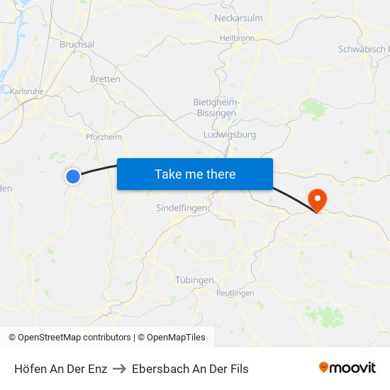 Höfen An Der Enz to Ebersbach An Der Fils map