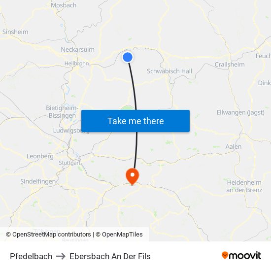 Pfedelbach to Ebersbach An Der Fils map