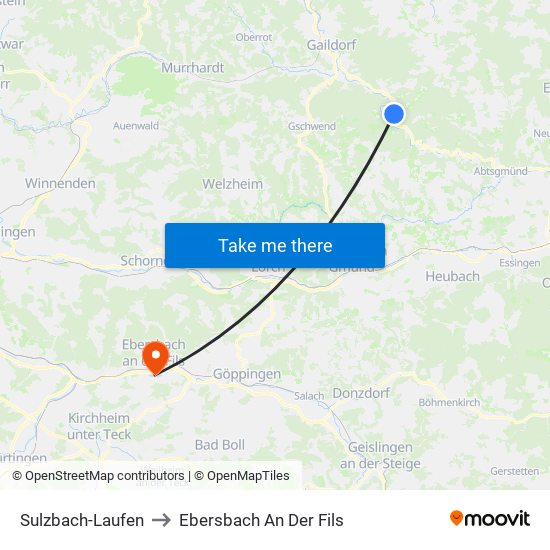 Sulzbach-Laufen to Ebersbach An Der Fils map