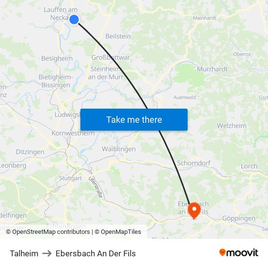 Talheim to Ebersbach An Der Fils map