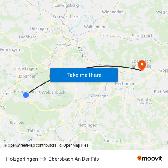 Holzgerlingen to Ebersbach An Der Fils map