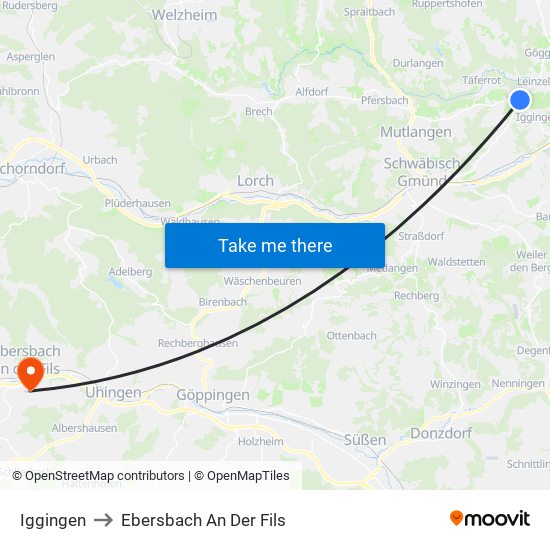 Iggingen to Ebersbach An Der Fils map