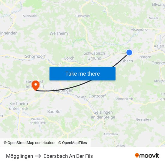 Mögglingen to Ebersbach An Der Fils map