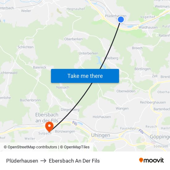 Plüderhausen to Ebersbach An Der Fils map