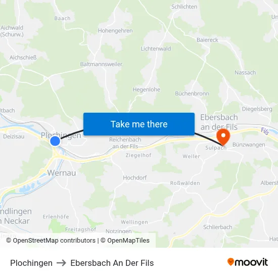Plochingen to Ebersbach An Der Fils map