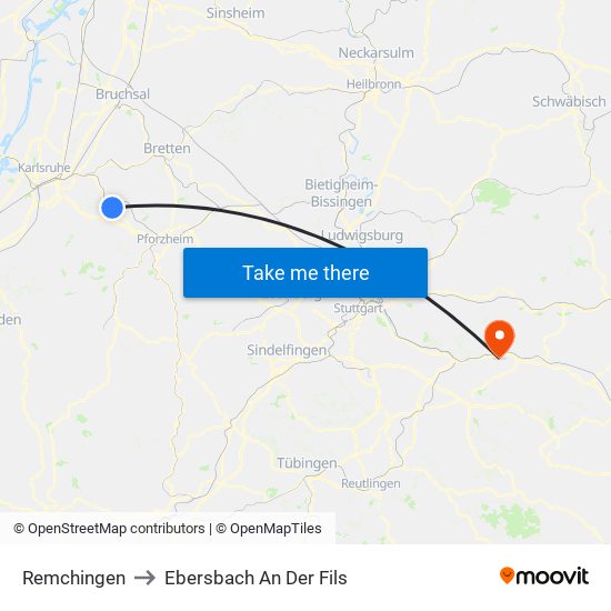 Remchingen to Ebersbach An Der Fils map