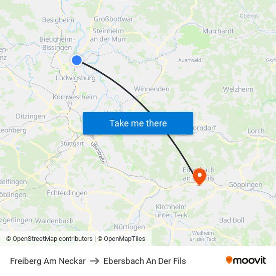 Freiberg Am Neckar to Ebersbach An Der Fils map