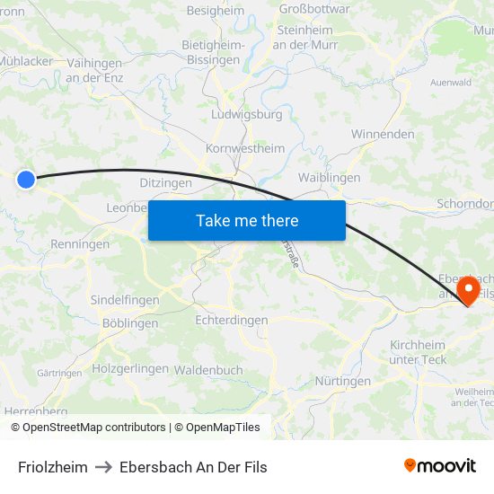 Friolzheim to Ebersbach An Der Fils map