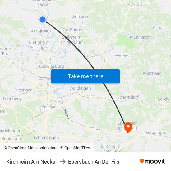 Kirchheim Am Neckar to Ebersbach An Der Fils map