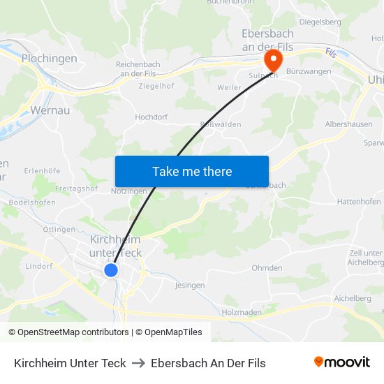Kirchheim Unter Teck to Ebersbach An Der Fils map
