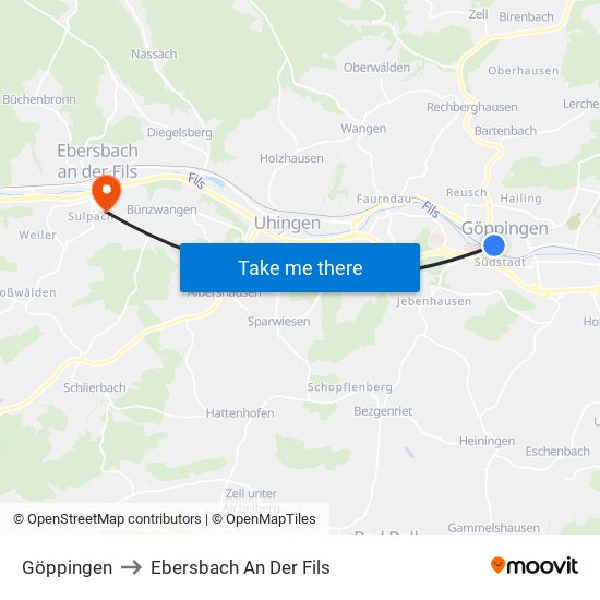 Göppingen to Ebersbach An Der Fils map