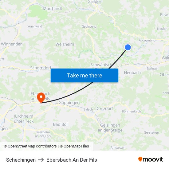 Schechingen to Ebersbach An Der Fils map