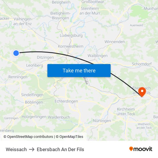 Weissach to Ebersbach An Der Fils map