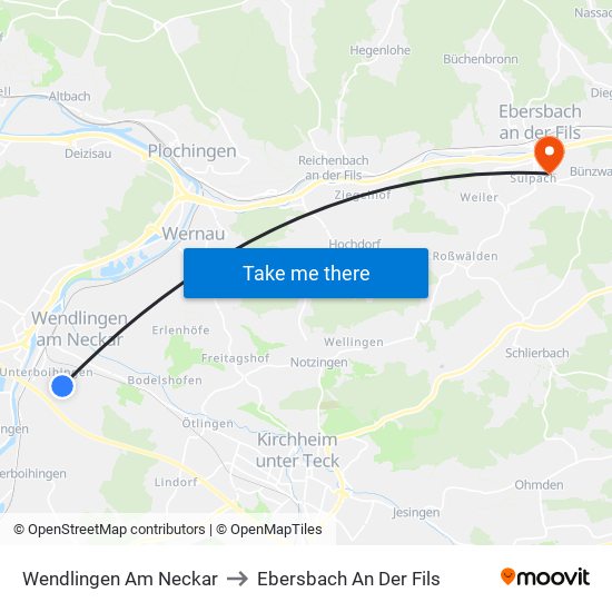 Wendlingen Am Neckar to Ebersbach An Der Fils map