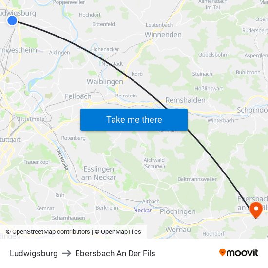 Ludwigsburg to Ebersbach An Der Fils map