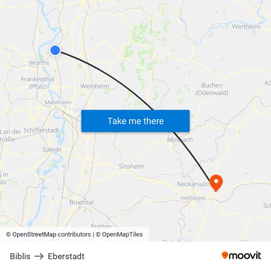 Biblis to Eberstadt map
