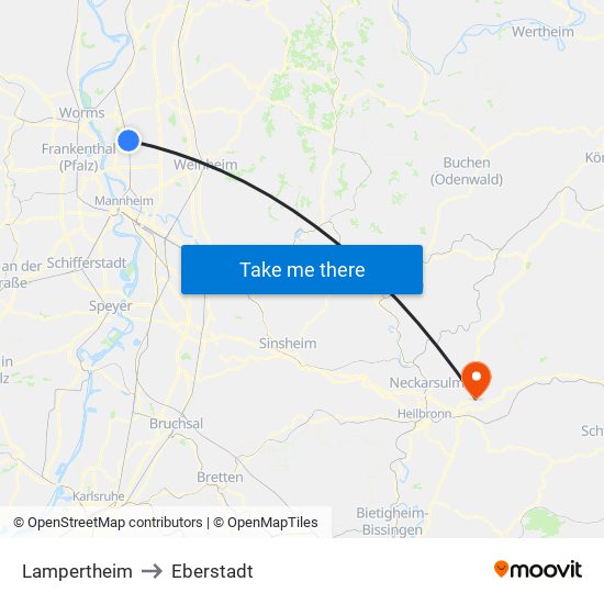 Lampertheim to Eberstadt map