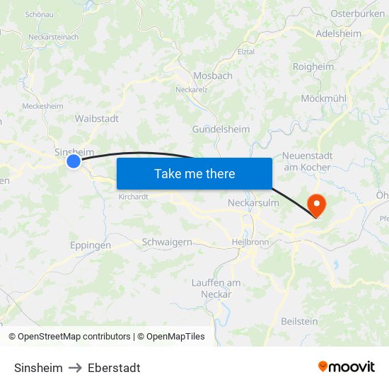 Sinsheim to Eberstadt map