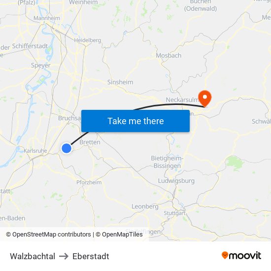 Walzbachtal to Eberstadt map