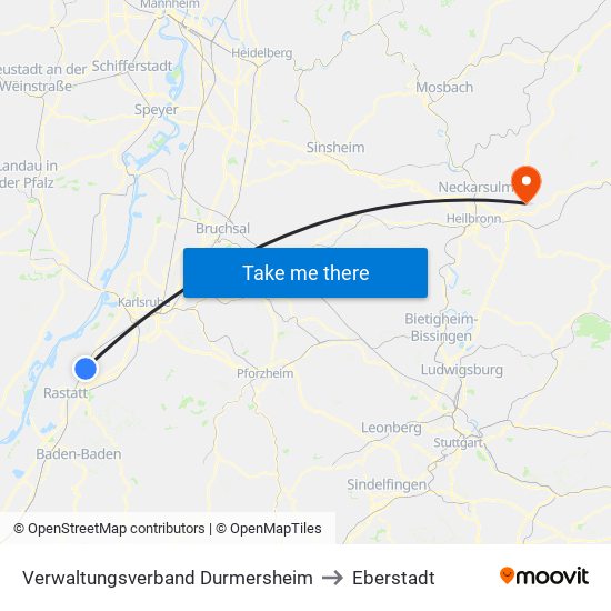 Verwaltungsverband Durmersheim to Eberstadt map