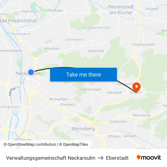 Verwaltungsgemeinschaft Neckarsulm to Eberstadt map