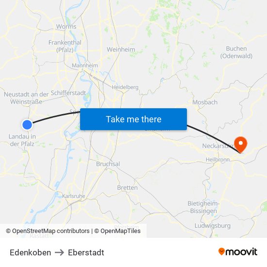 Edenkoben to Eberstadt map