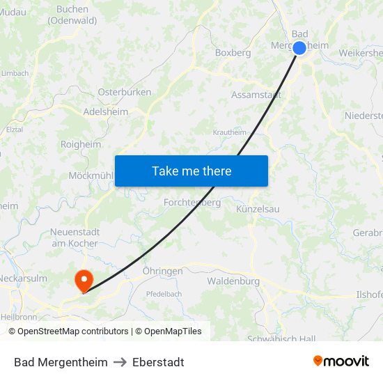 Bad Mergentheim to Eberstadt map
